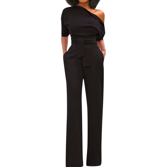 🎉New One Shoulder Jumpsuit: Sexy Loose Fit High Waisted Romper with Pocket. - Picture 2 of 7